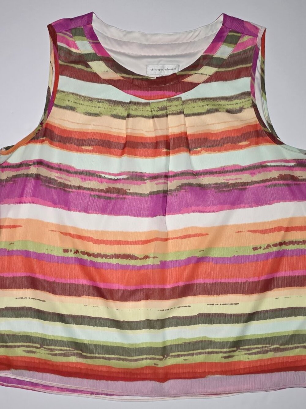 Christopher & Banks Womens Pink Orange and White Tank Top With Liner Size Large